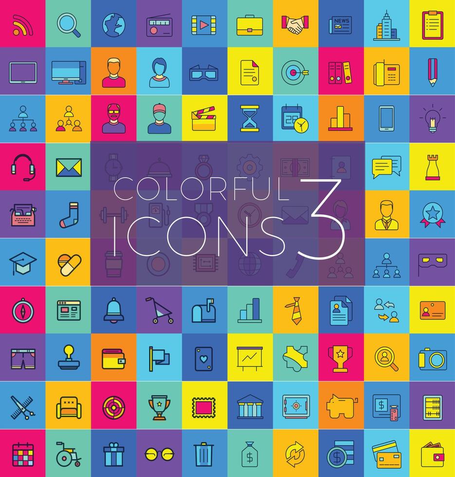 Set of colorful flat icons, for web, internet, mobile apps, icons design, business, finance, shopping, communication, computer, media, travel. flat icon designs, long shadow icons, outline icons. vector