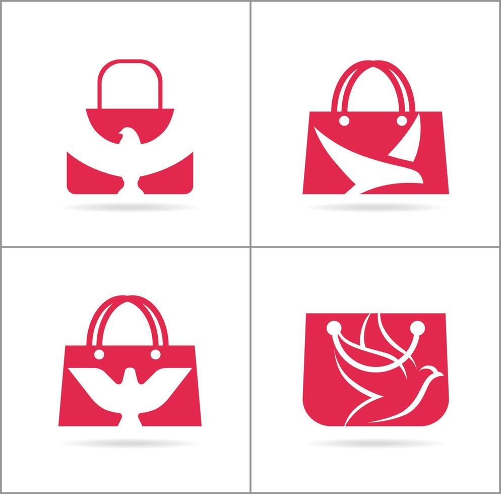 logotipo de bolsa de compras, diseño de vector de bolsa de viaje, ilustración de pájaro en bolsa