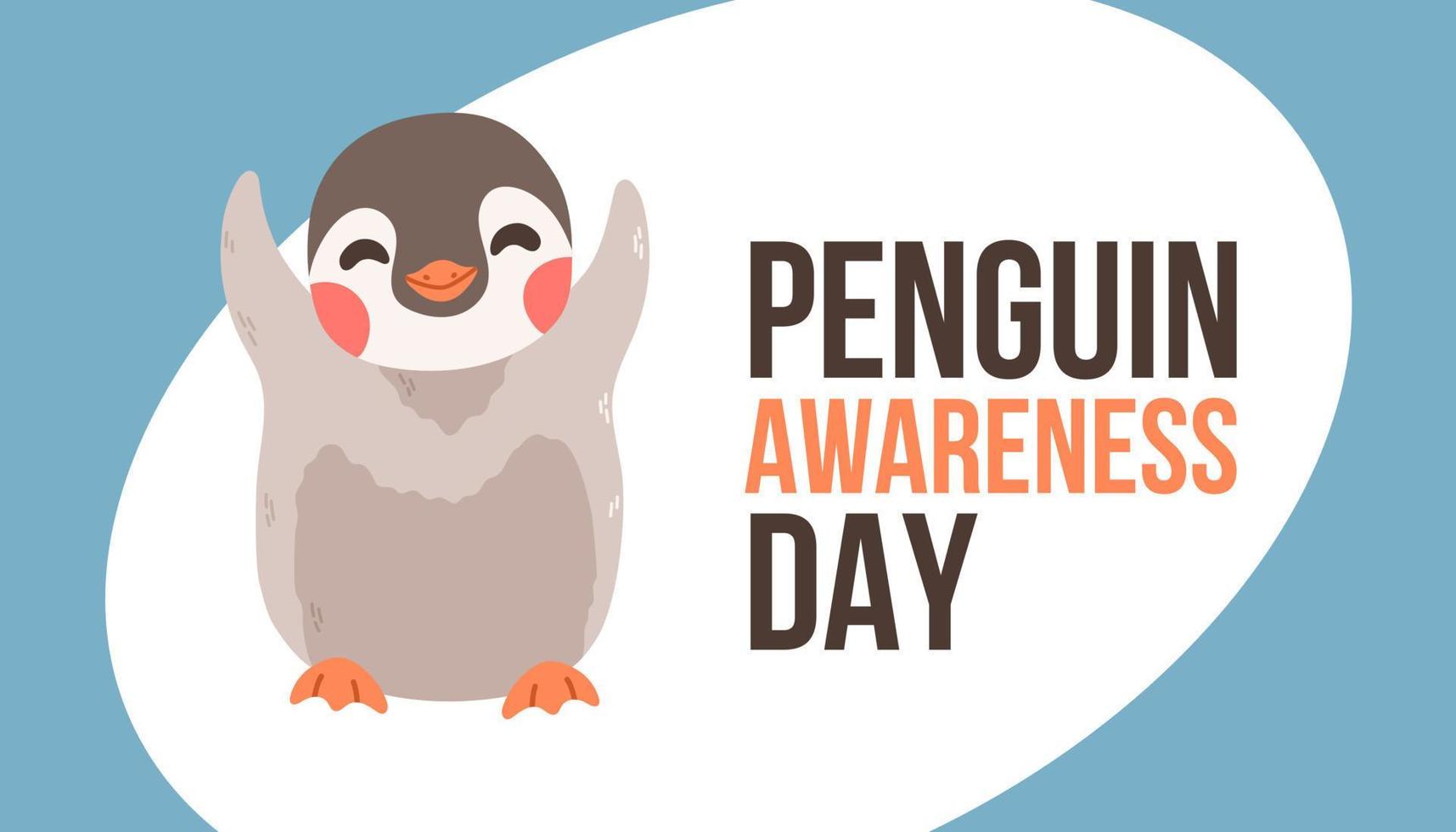 Ilustración de vector de día de conciencia de pingüino. lindo personaje de dibujos animados de pingüinos.