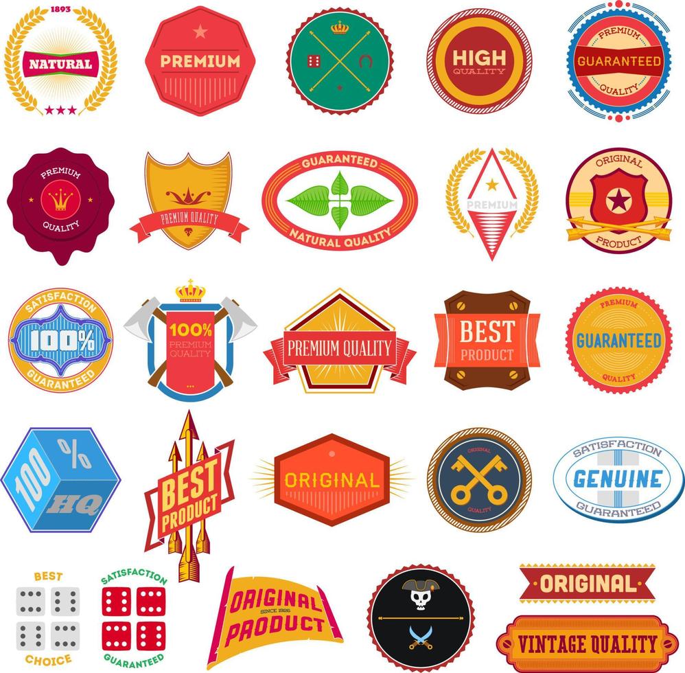 Big set of flat colored vintage Premium Quality labels vector