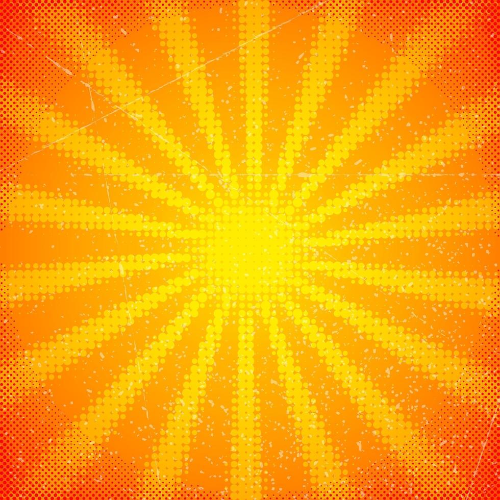 Vintage scratched card with halftone sun rays vector