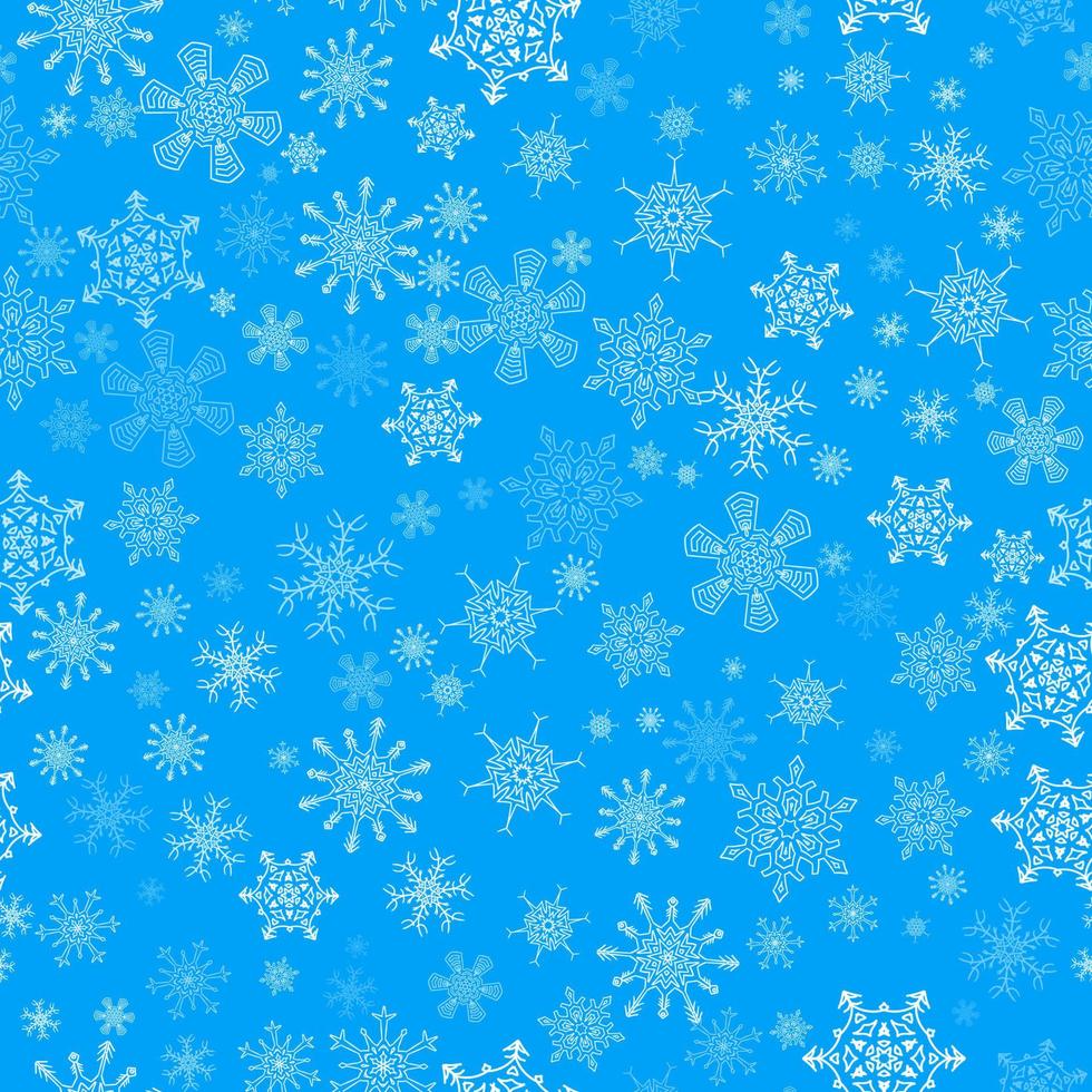 Blue seamless Christmas pattern with different snowflakes falling vector