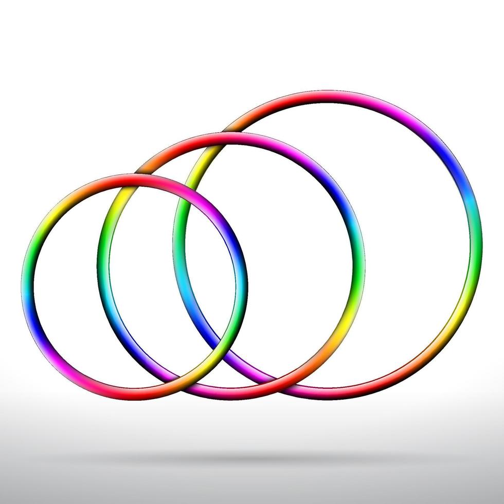 Three abstract shiny rainbow colored vector rings
