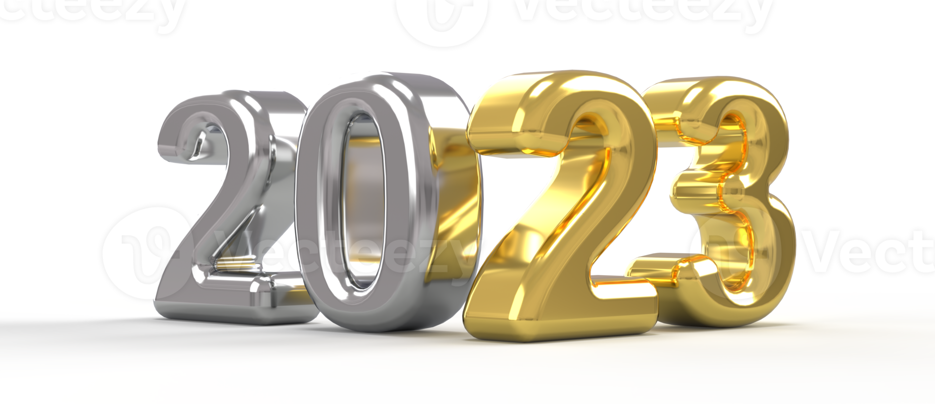 2023 or argent métallisé 3d pop out texte numéros png