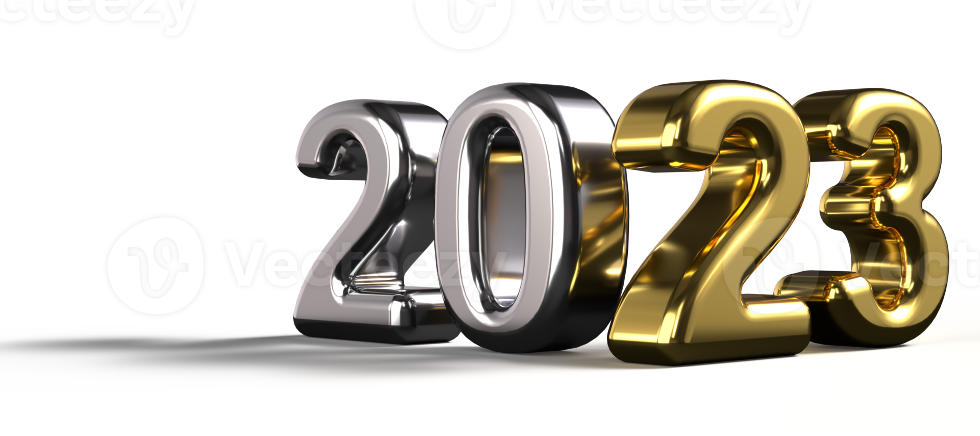 2023 or argent métallisé 3d pop out texte numéros png