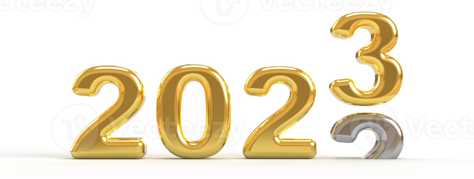 2023 ouro prata metálico 3d pop out números texto png