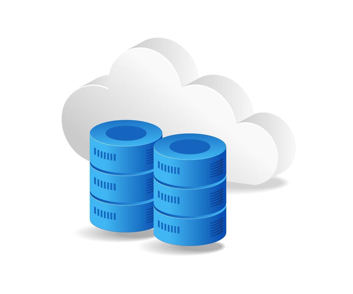 Flat isometric 3d illustration of database concept with cloud server vector