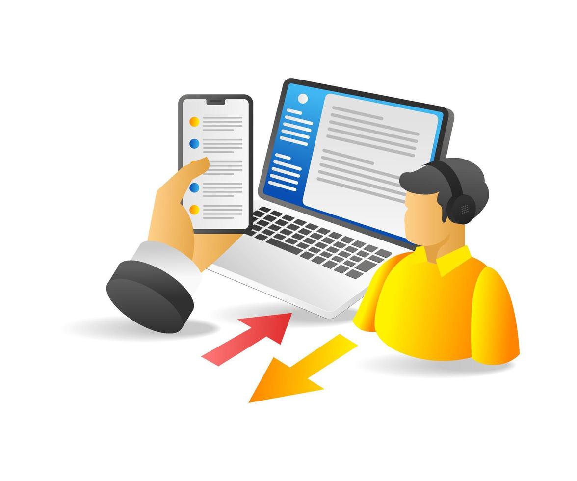 Flat isometric 3d illustration customer service and client conversation transaction vector