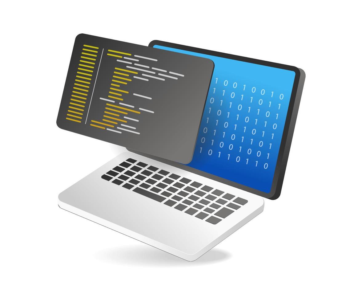 Flat isometric 3d illustration of code 01 concept with programming language vector