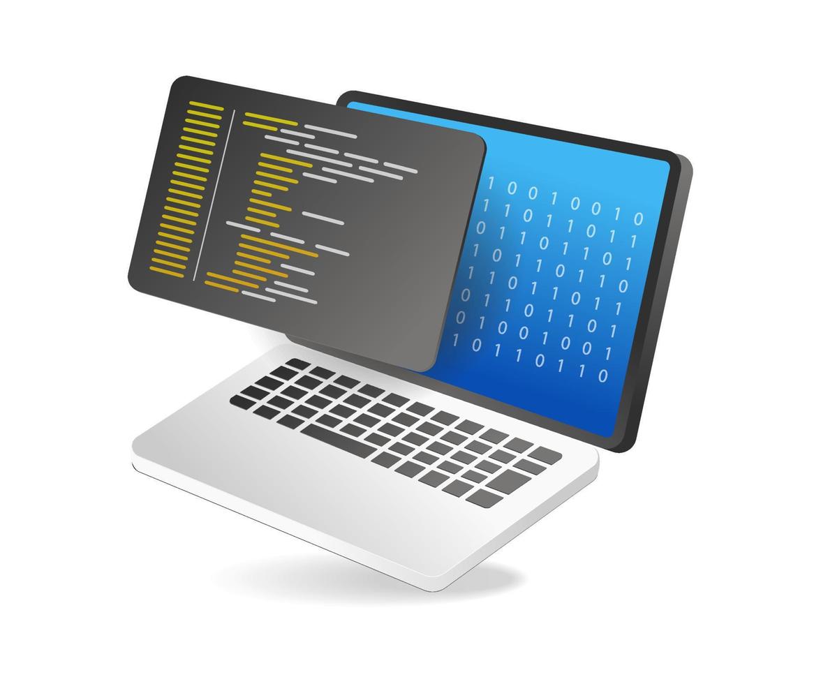 ilustración 3d isométrica plana del concepto de código 01 con lenguaje de programación vector