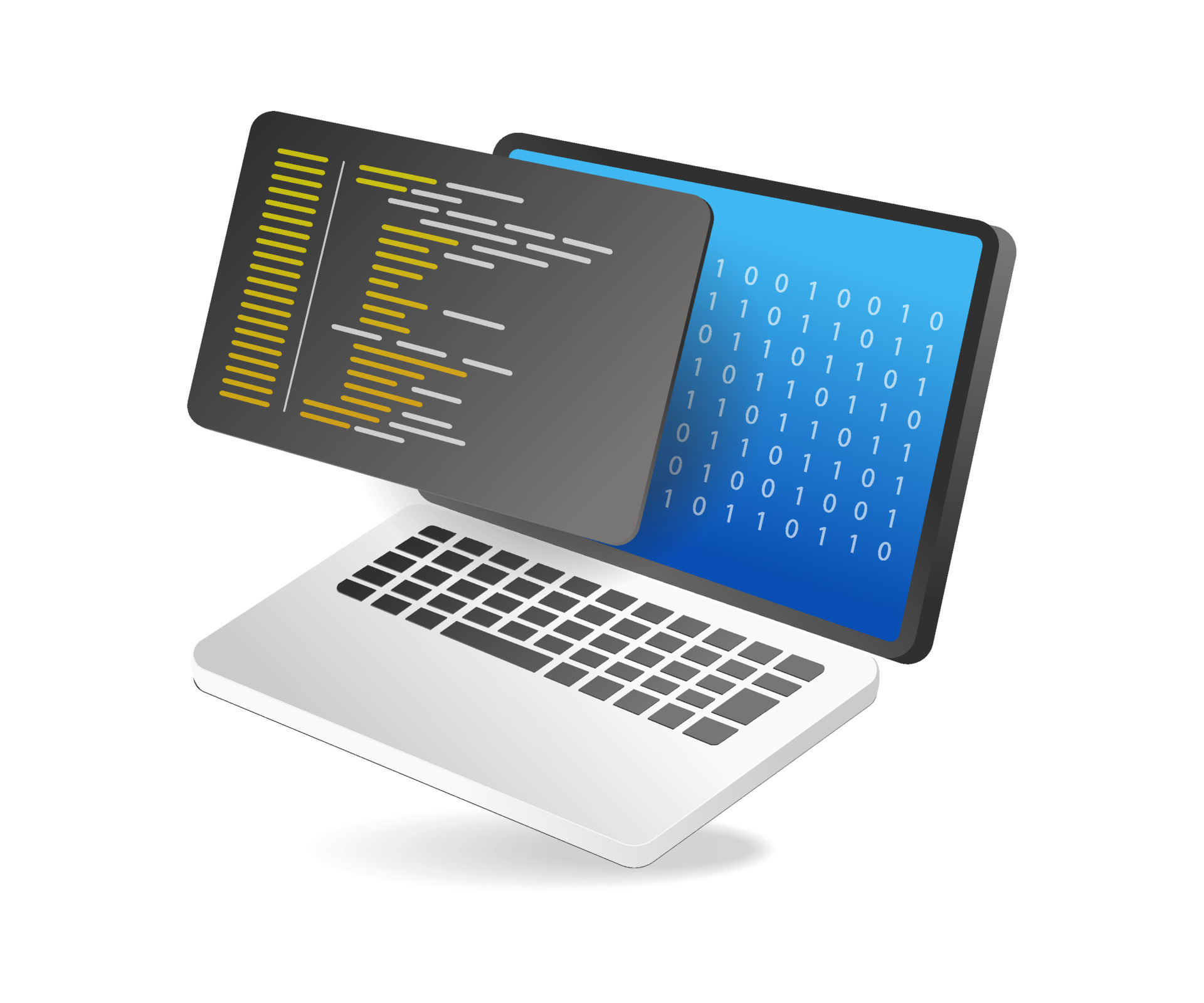 Flat isometric 3d illustration of code 01 concept with programming ...