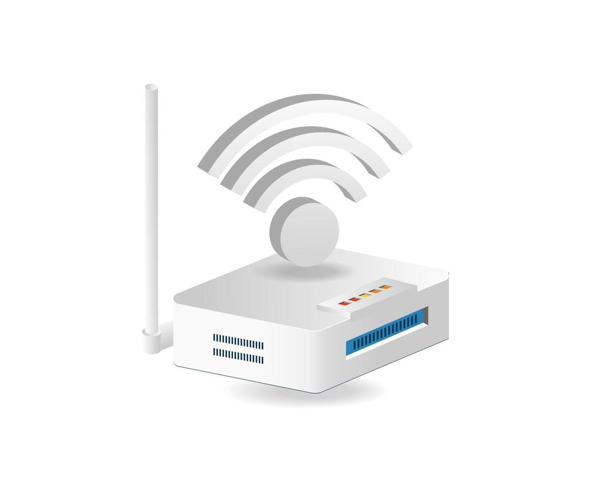 Flat isometric 3d illustration of wifi network router concept vector