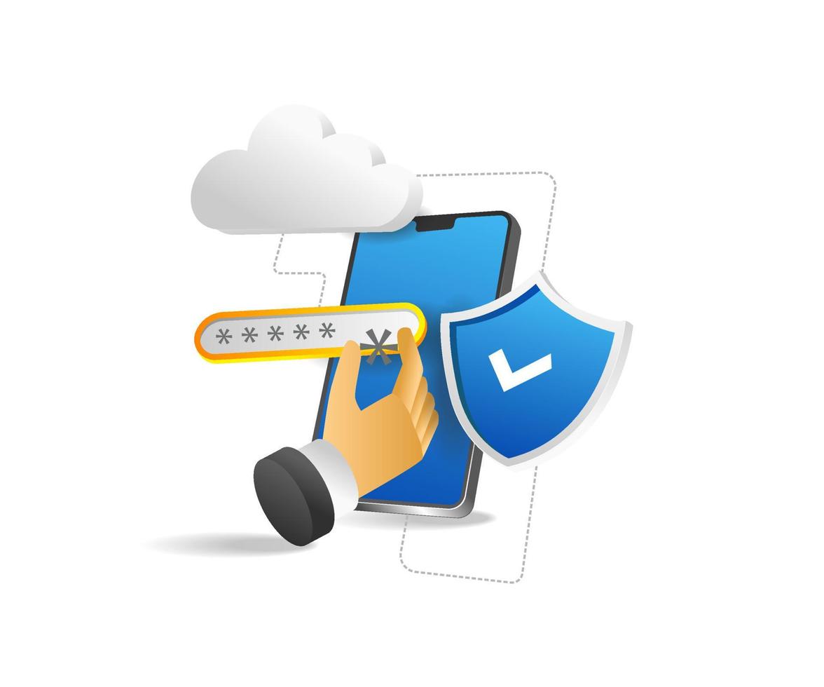Flat isometric 3d illustration concept of entering cloud server security password vector