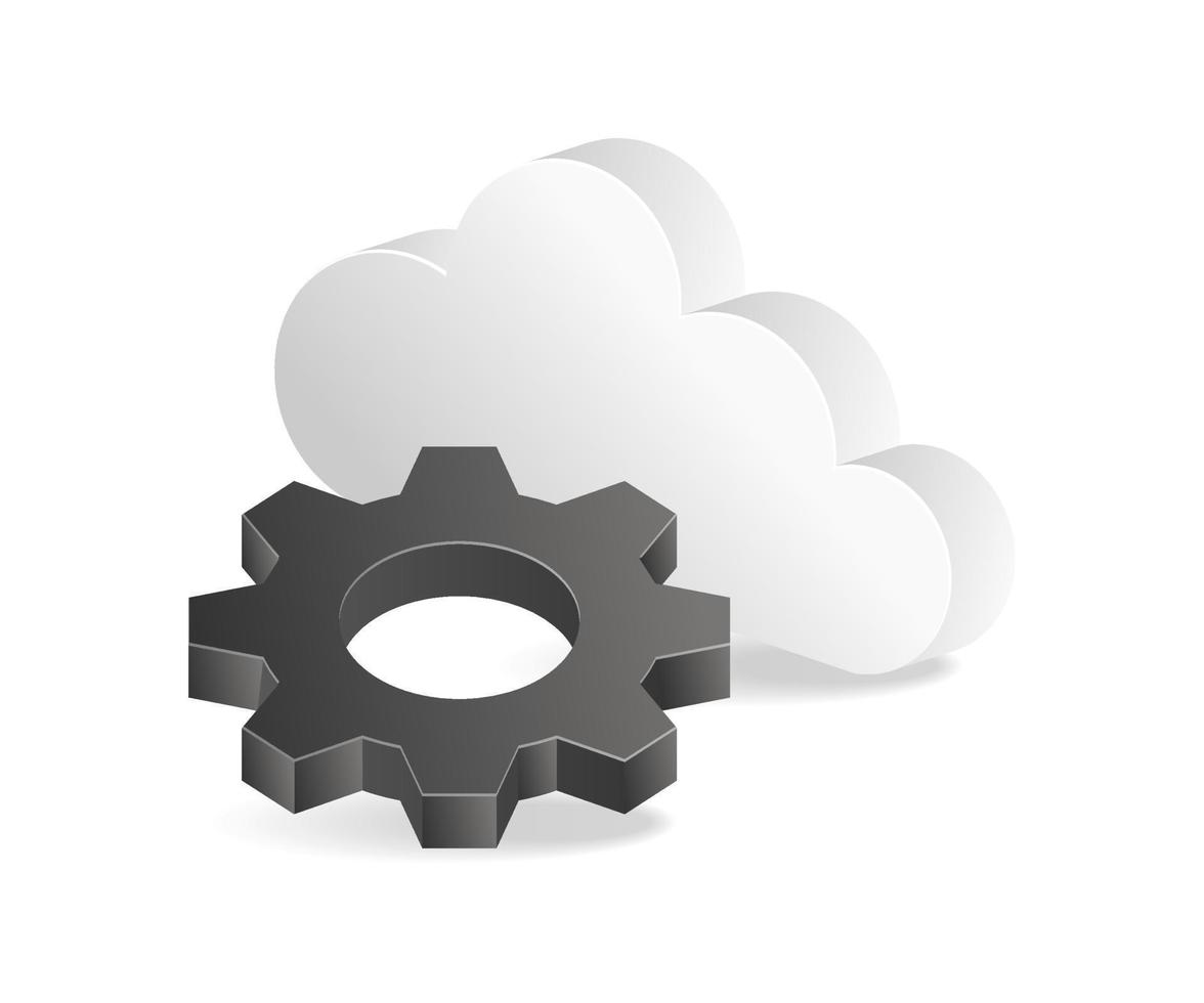 Flat isometric 3d illustration of gear and cloud server concept vector