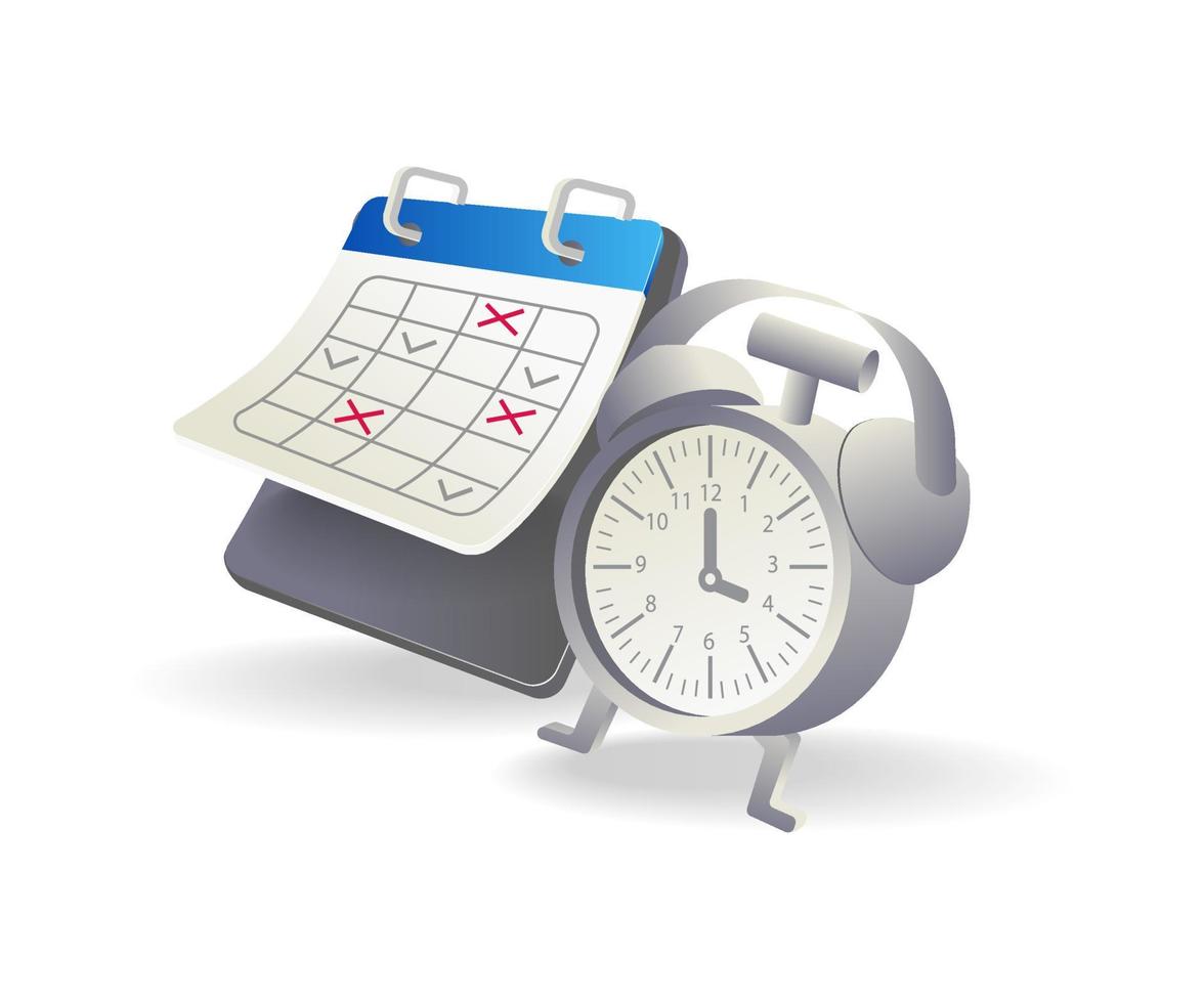 Flat isometric 3d illustration concept of making plan with calendar and alarm clock vector