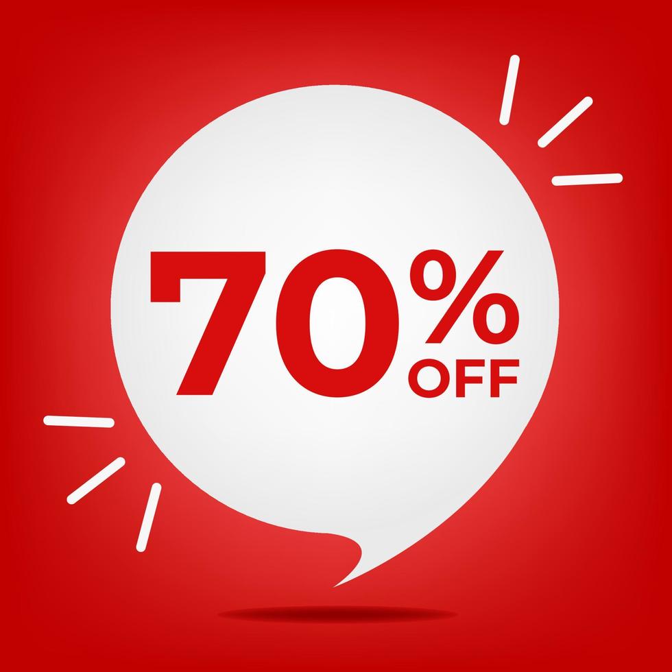 70 off. Banner with seventy percent discount. White bubble on a red background vector. vector