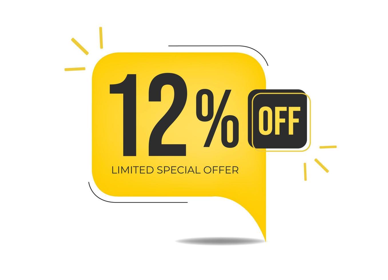 12 off limited special offer. Banner with twelve percent discount on a yellow square balloon. vector