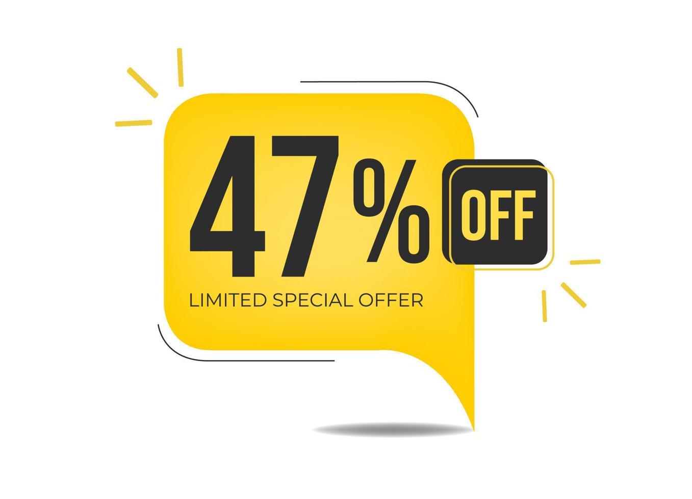 47 off limited special offer. Banner with forty-seven percent discount on a yellow square balloon. vector