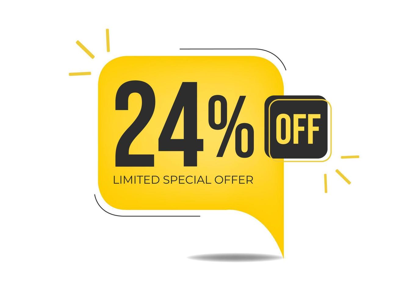 24 off limited special offer. Banner with twenty-four percent discount on a yellow square balloon. vector