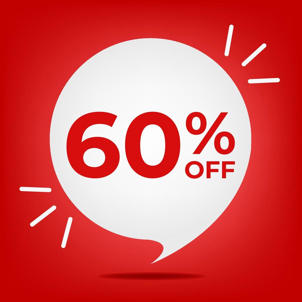 60 off. Banner with sixty percent discount. White bubble on a red background vector. vector