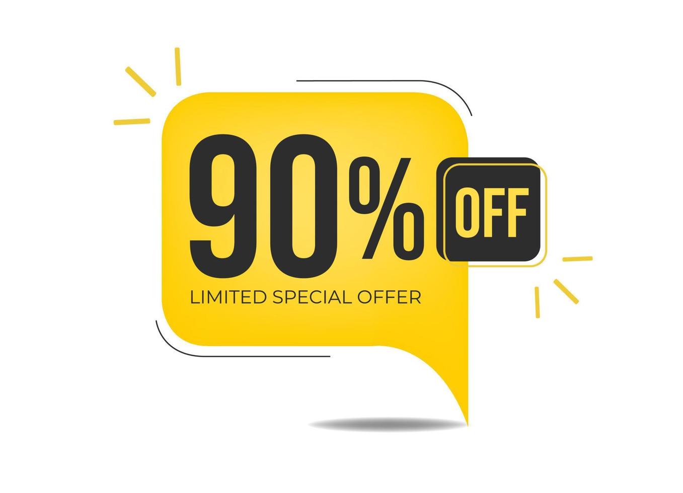 90 off limited special offer. Banner with ninety percent discount on a yellow square balloon. vector