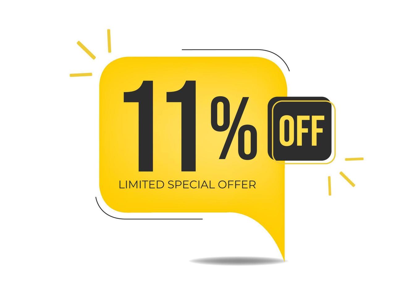 11 off limited special offer. Banner with eleven percent discount on a yellow square balloon. vector