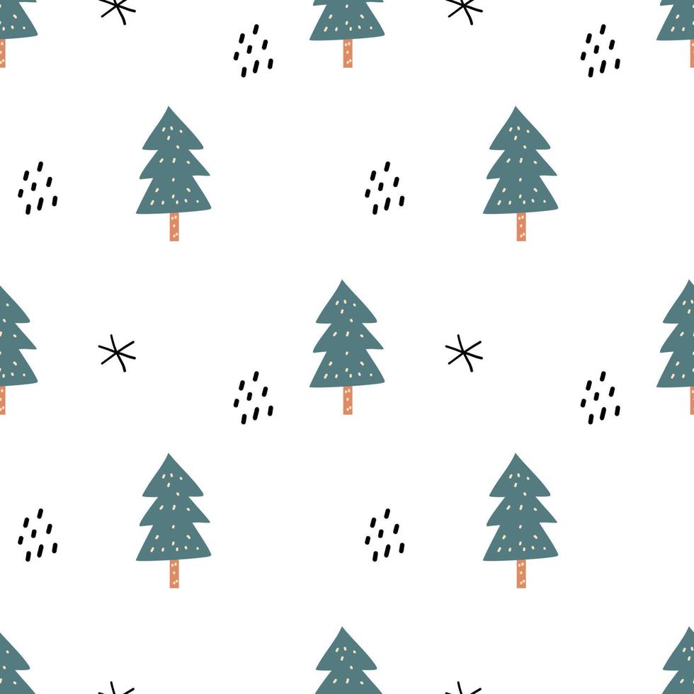 Winter trees seamless pattern. Vector repeating background. Cute pattern.