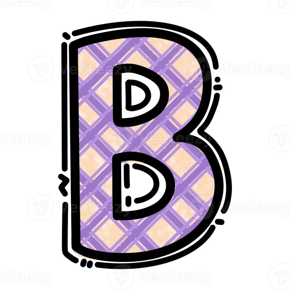 B alphabet letter png, plaid pattern graphic png