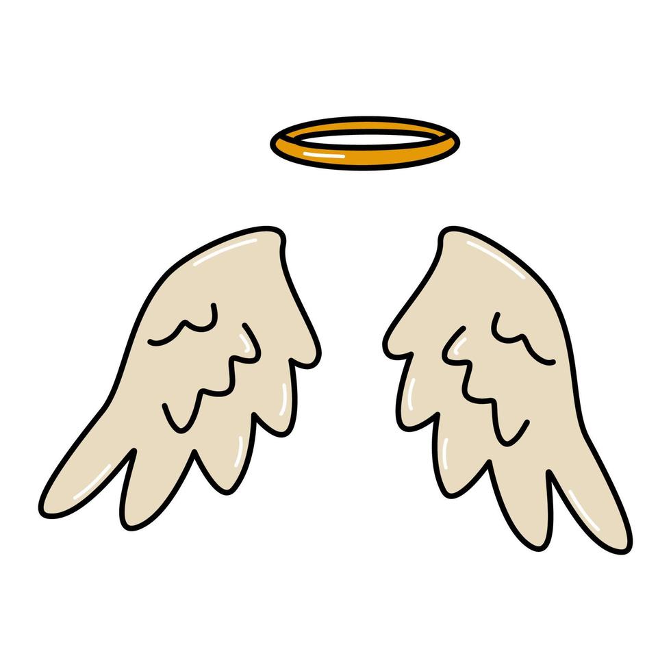 Angel wings and halo. Vector cartoon illustration.