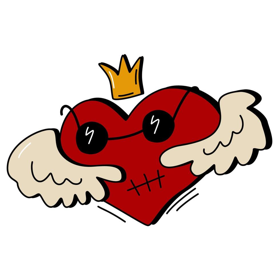 Valentine's Day heart with crown. Vector hand drawn illustration.