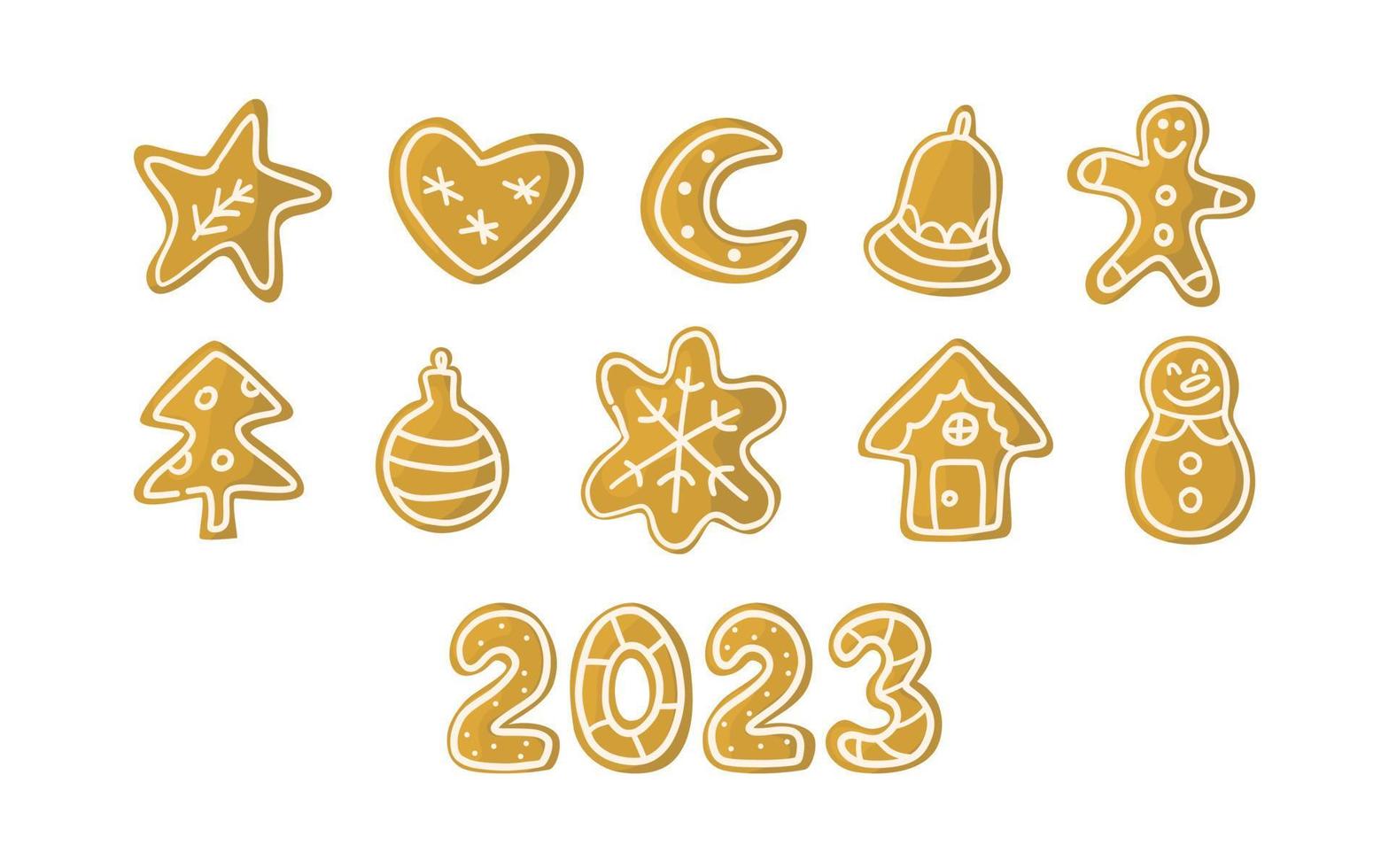 Gingerbread set with different shaped Christmas cookies. Vector clipart illustration.
