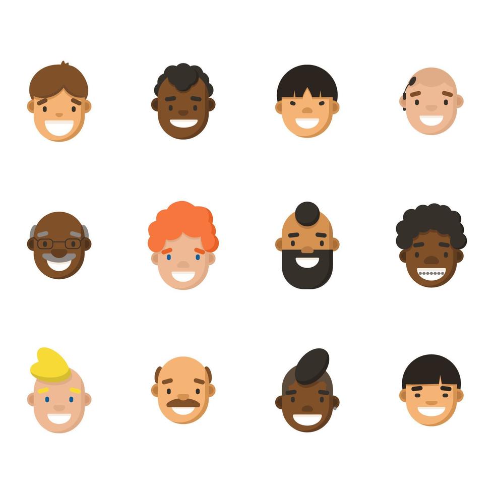 Diverse men avatar icon set. Vector flat illustration.