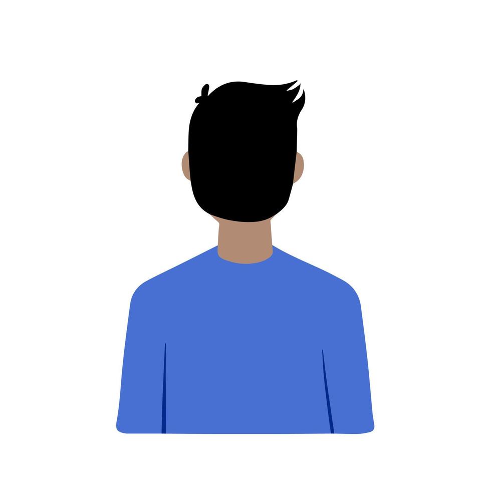 Young man, view from the back. Boy character. Cartoon illustration isolated on white. Flat Millennial portrait vector