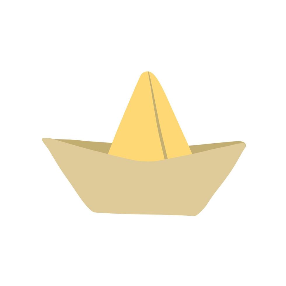 Paper boat. Children Origami toy and hobbies. Doodle cartoon illustration isolated on white vector
