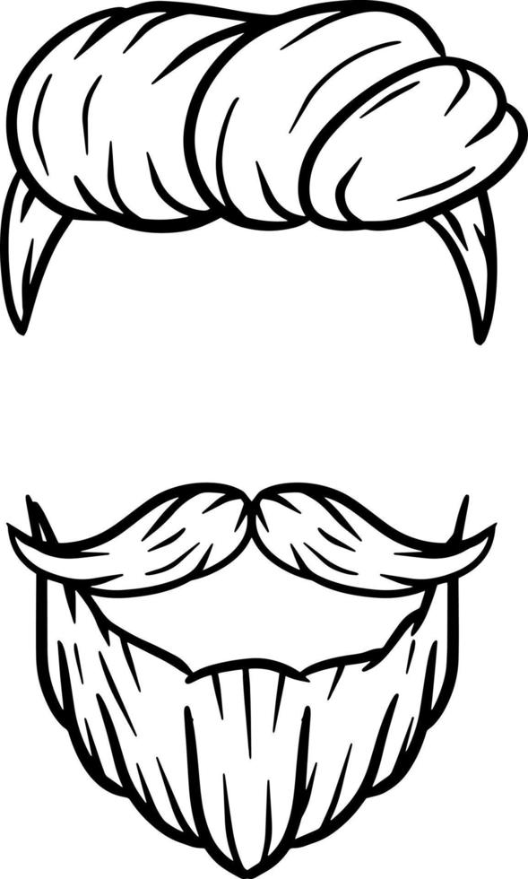 Fashionable men haircut. Element of head of hipster. Hair and beard. Fashion and style. Hand-drawn illustration vector