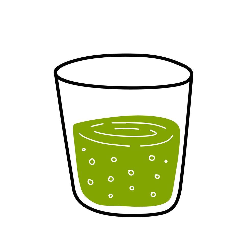 Green tea mate. Summer refreshing drink. Cocktail in glass. Trendy outline cartoon isolated on white vector