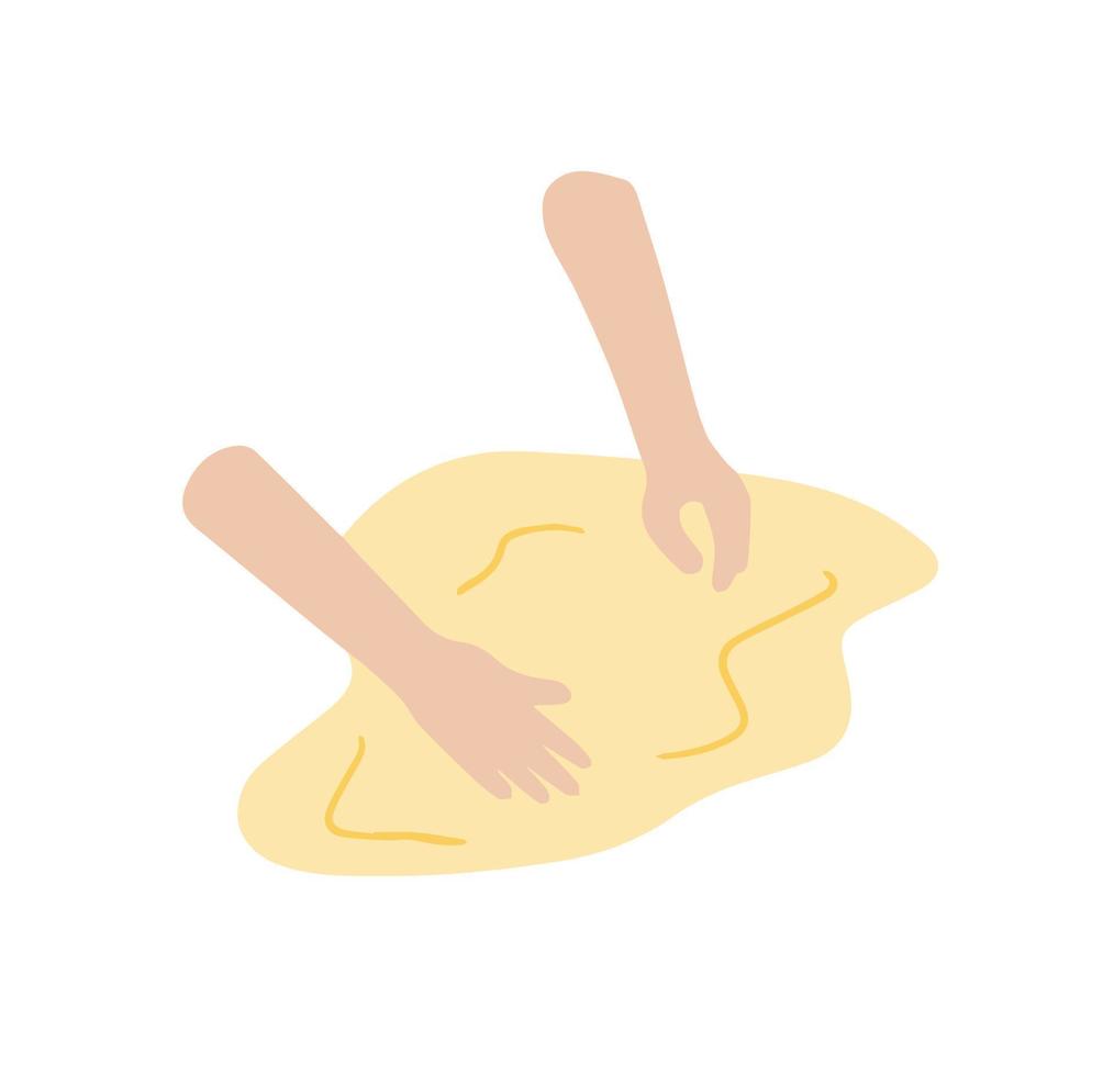 Preparation of dough for pizza or baking. Homemade bakery and cake. Cooking and food. Flat cartoon vector