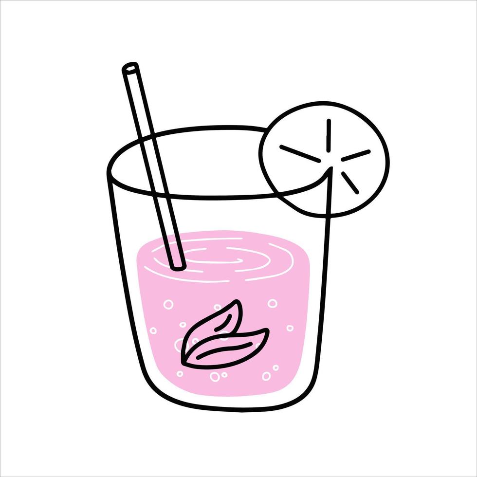 cóctel rosa en copa. bebida refrescante de verano. dibujos animados de contorno de fideos. ilustración moderna de moda vector