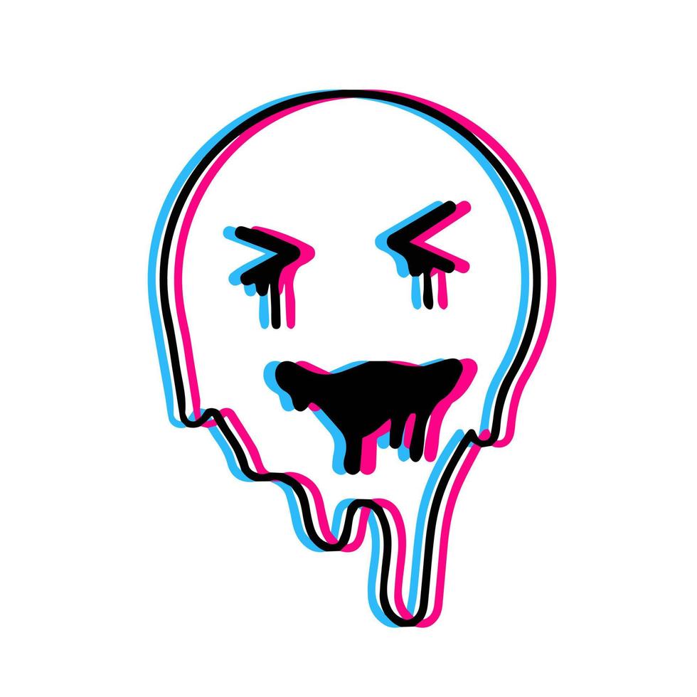 Acid smile face. Melted rave and techno symbol of 90s. Trendy Psychedelic print vector