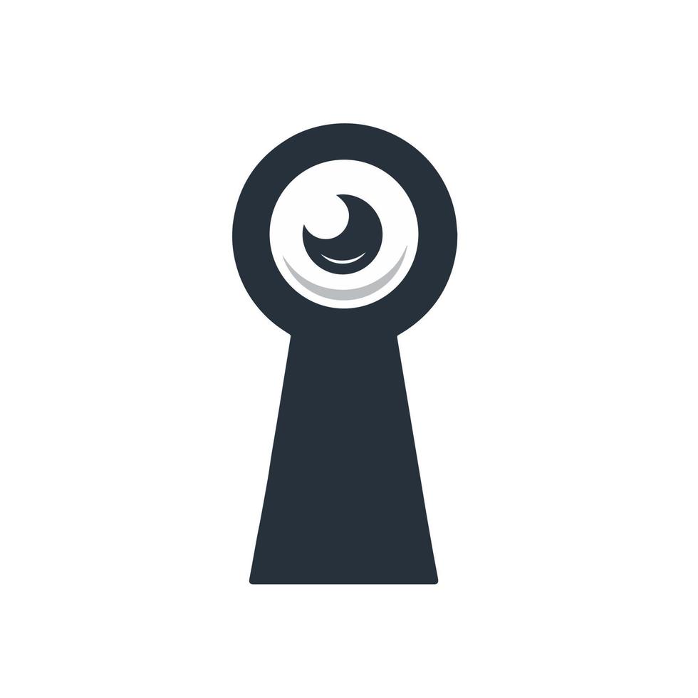 Lock hole with eye. Observation through keyhole. Concept of espionage