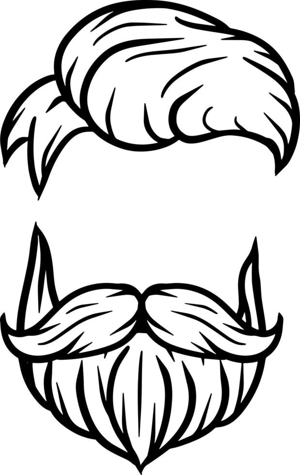 Fashionable men haircut. Element of head of hipster. Hair and beard. Fashion and style. Hand-drawn illustration vector