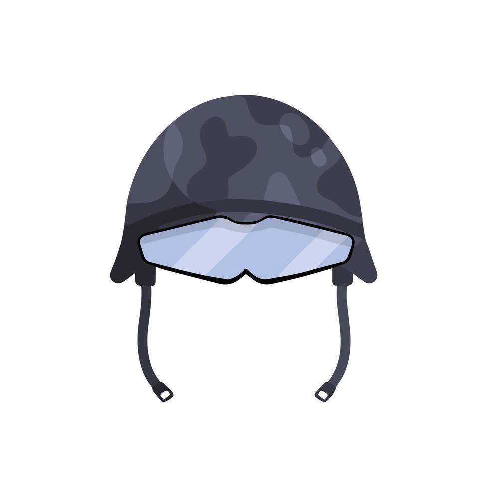 Military helmet of American soldier of World War II. Green protective cap. Ammunition and uniforms. Flat cartoon vector