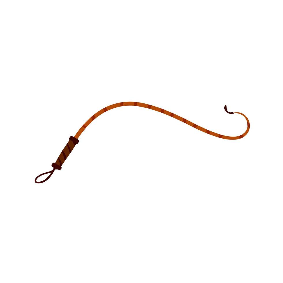 Whip for training an animal. Long cord. Horsewhip of Wild West. Flat cartoon. Concept of slavery, submission and domination. vector