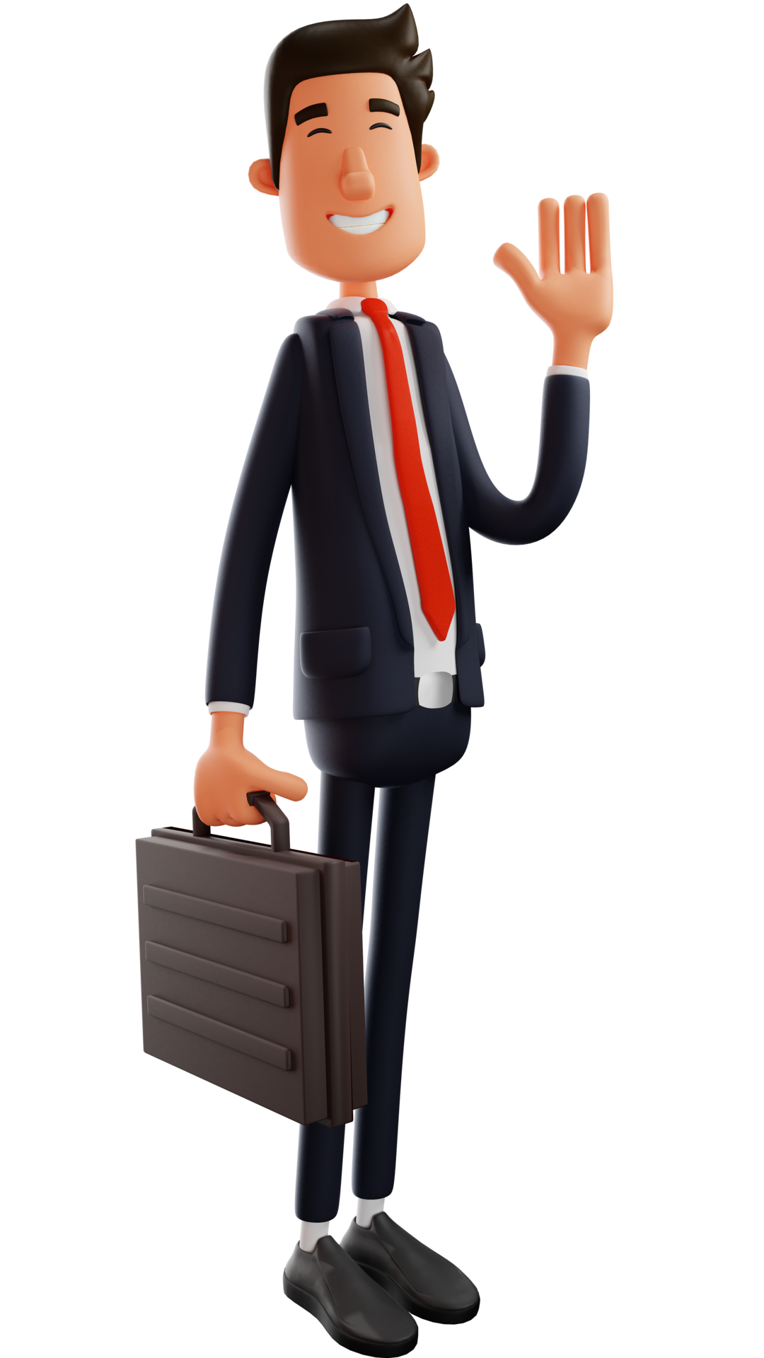 Free 3D illustrations. Handsome Office Worker Cartoon 3D Character very  neat and smiling happily. He is ready to go to the office. He was carrying  a suitcase and waving his hand. 3D
