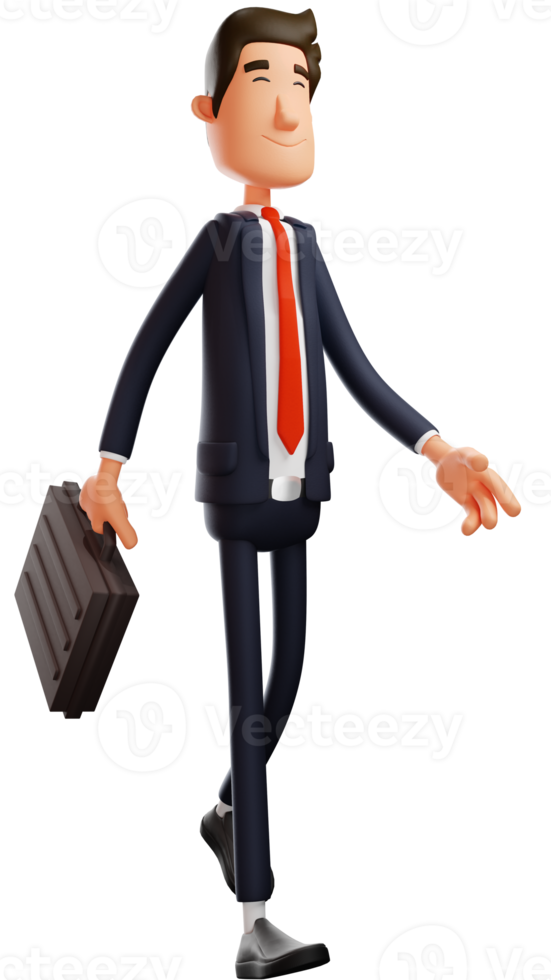 3D illustration. Handsome Office Worker Cartoon 3D Character. Office workers walk to the office. Office workers smile sweetly. 3D Cartoon Character png