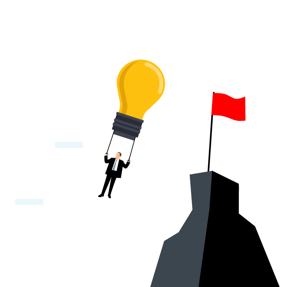Businessman flying using lightbulb balloon png