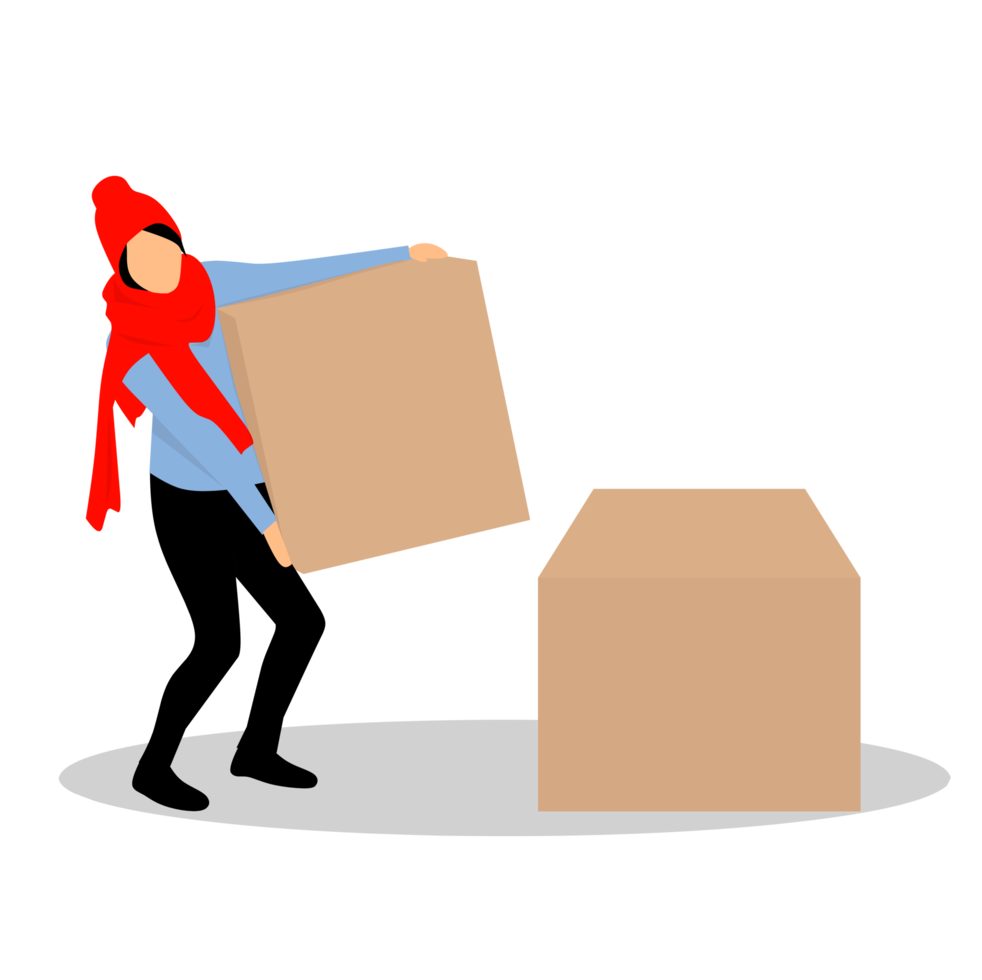 Woman carrying boxes png