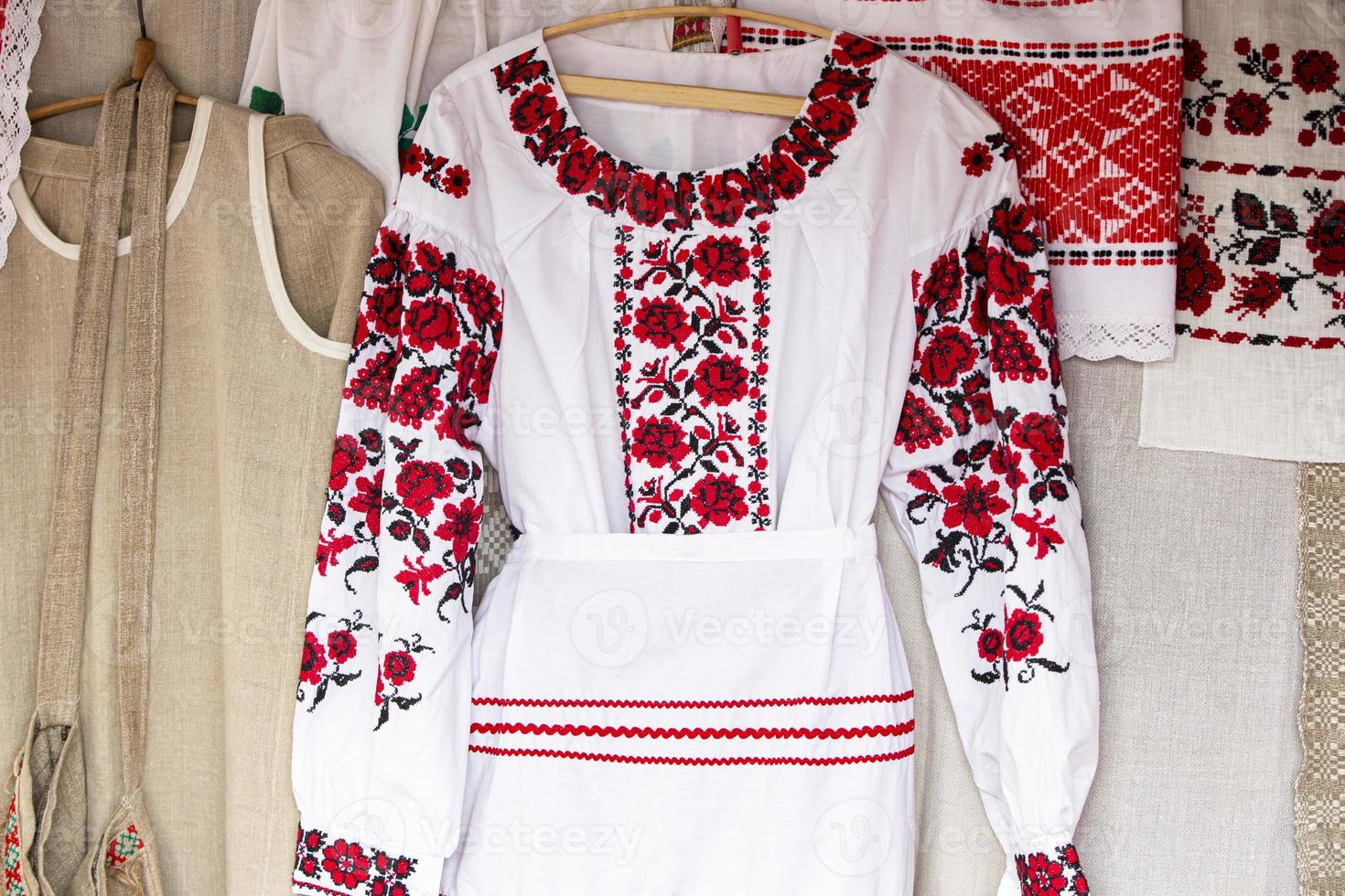 Embroidered national Belarusian dress. Slavic national women's clothing. photo