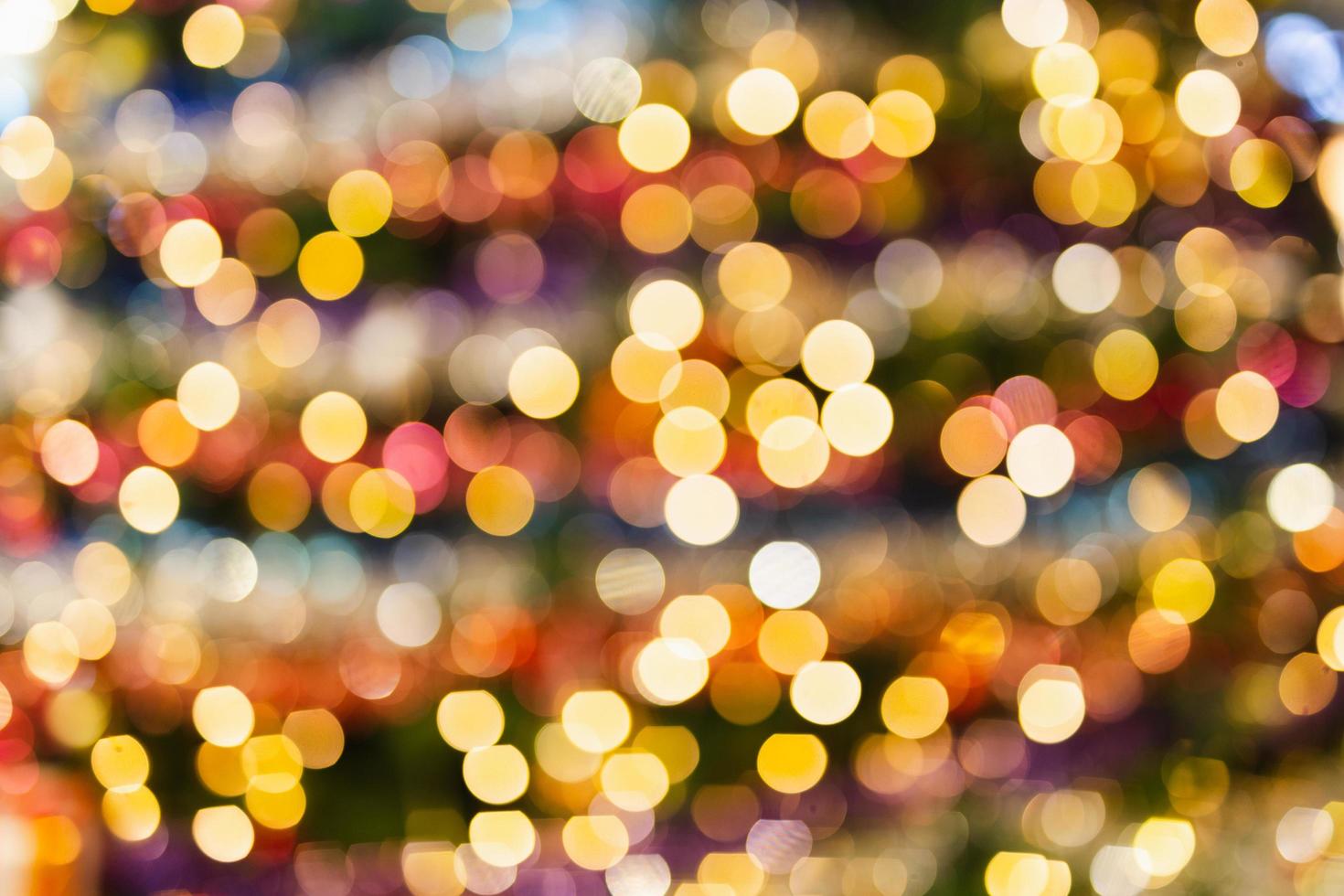 Defocused bokeh light background effect on Christmas tree with balls. photo