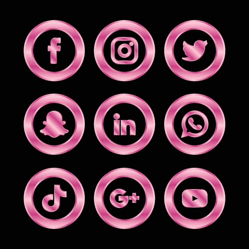 lujosos iconos de círculo rosado de redes sociales vector